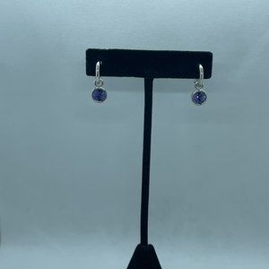 Silver Tone and Purple Rhinestone Hoop Dangle Earrings for Pierced Ears